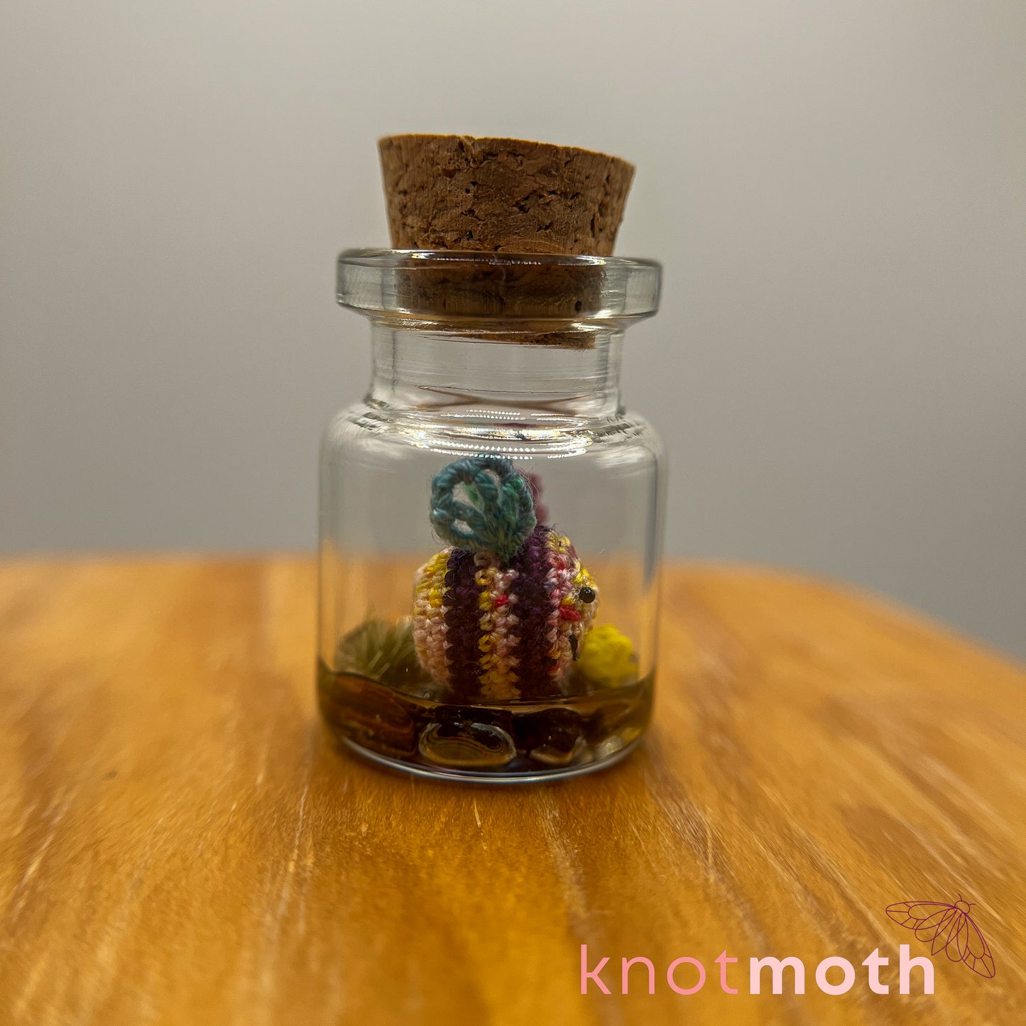 bell Bumblebee and Lavender Micro Crochet Terrarium Jar (removable, magnetic)