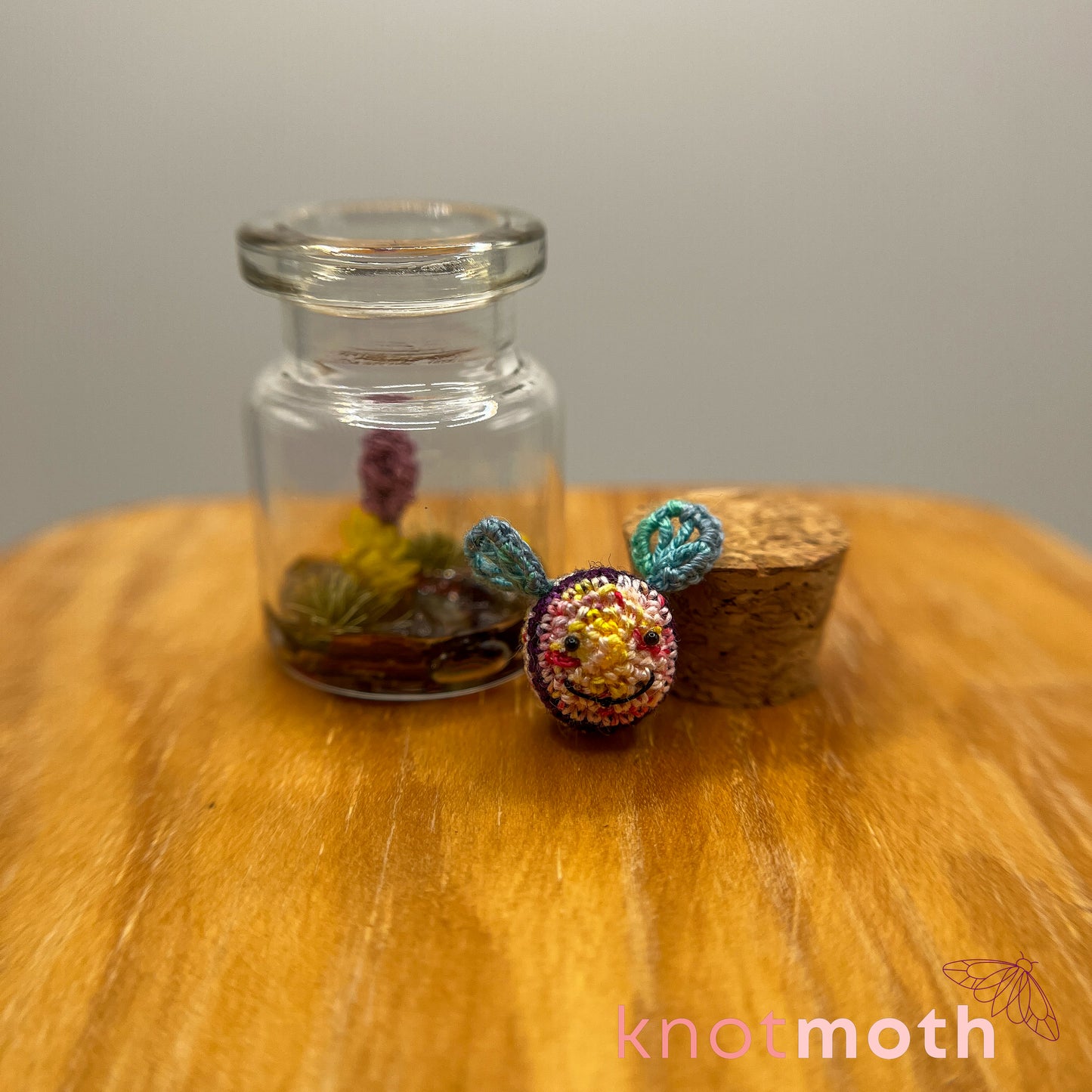 bell Bumblebee and Lavender Micro Crochet Terrarium Jar (removable, magnetic)