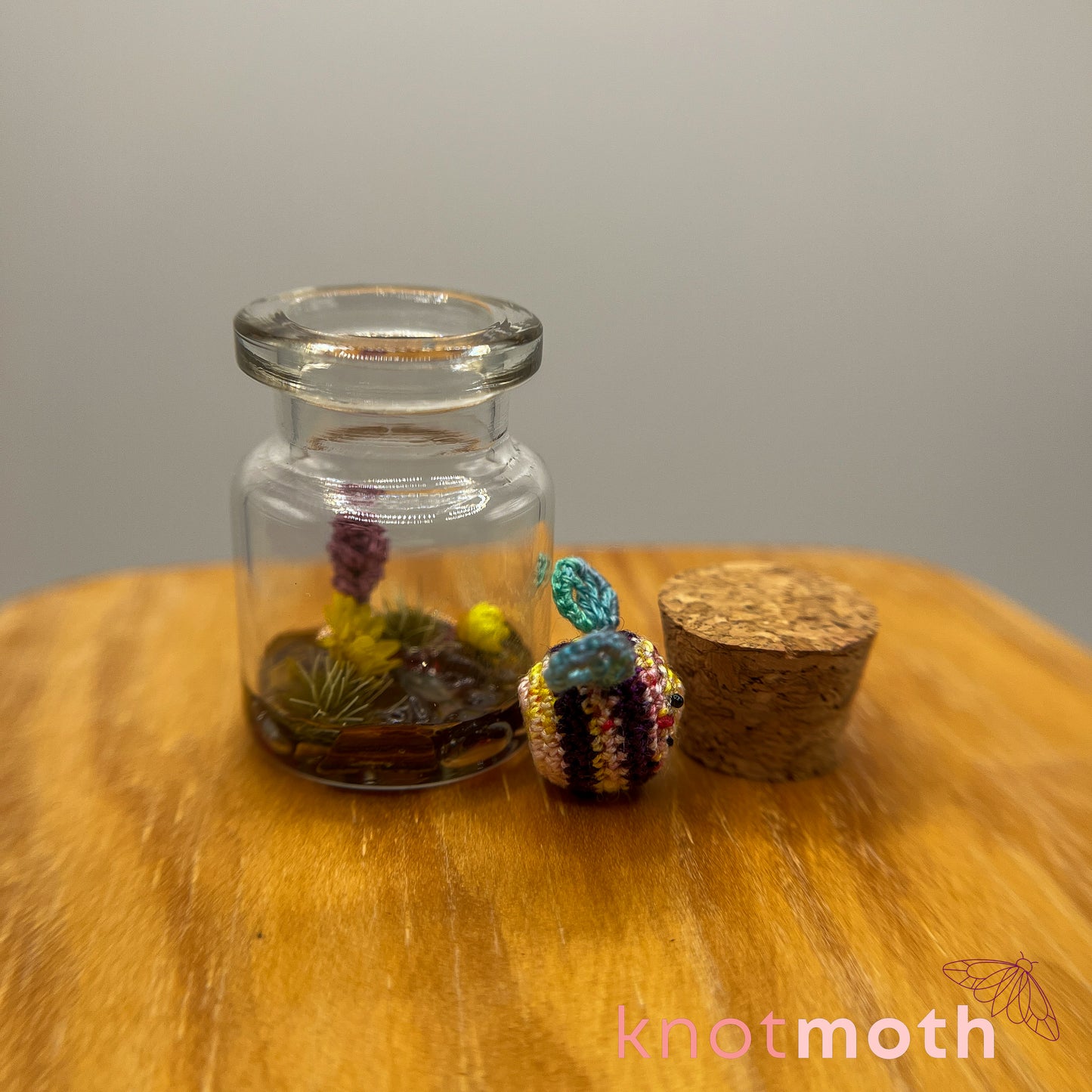 bell Bumblebee and Lavender Micro Crochet Terrarium Jar (removable, magnetic)