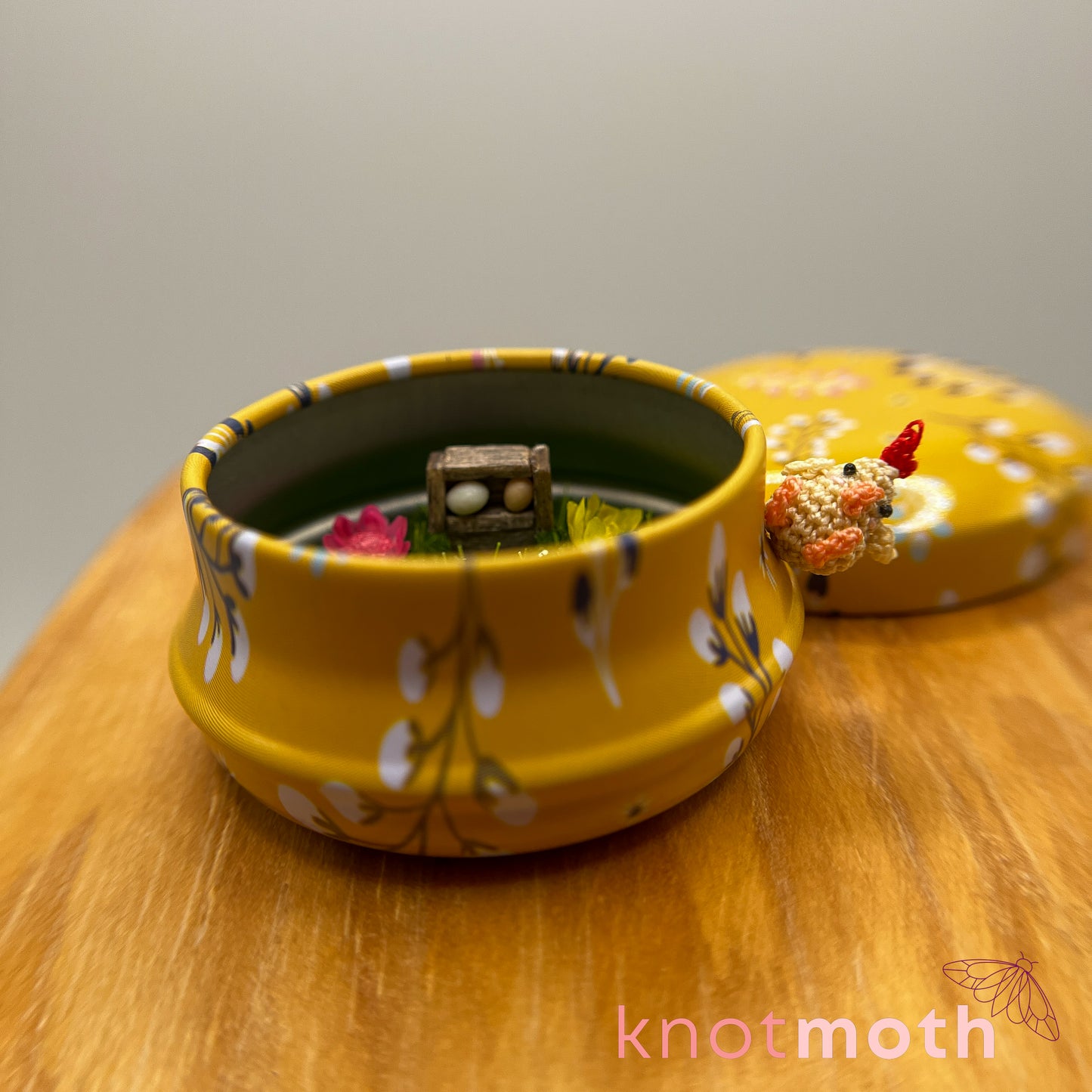 Chimamanda Chicken Micro Crochet Tin with Egg Coop (removable, magnetic)