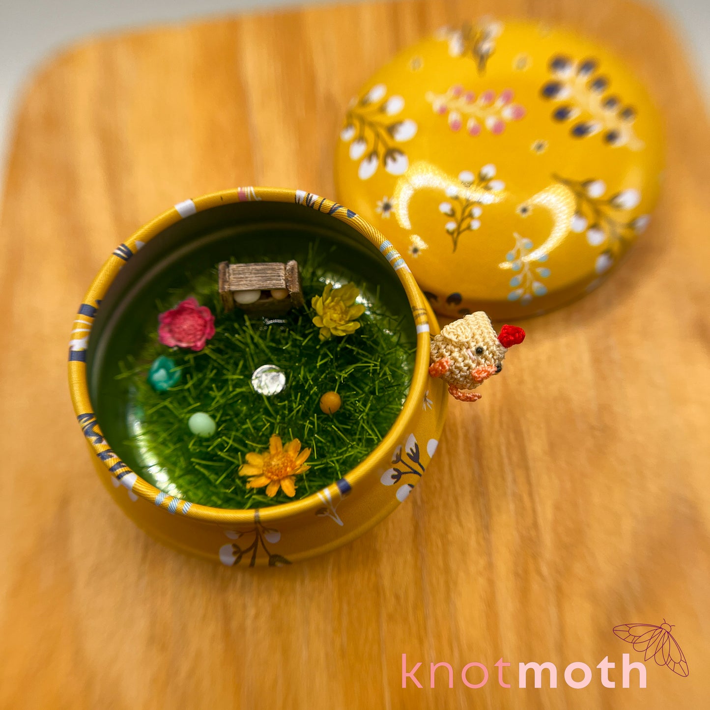 Chimamanda Chicken Micro Crochet Tin with Egg Coop (removable, magnetic)