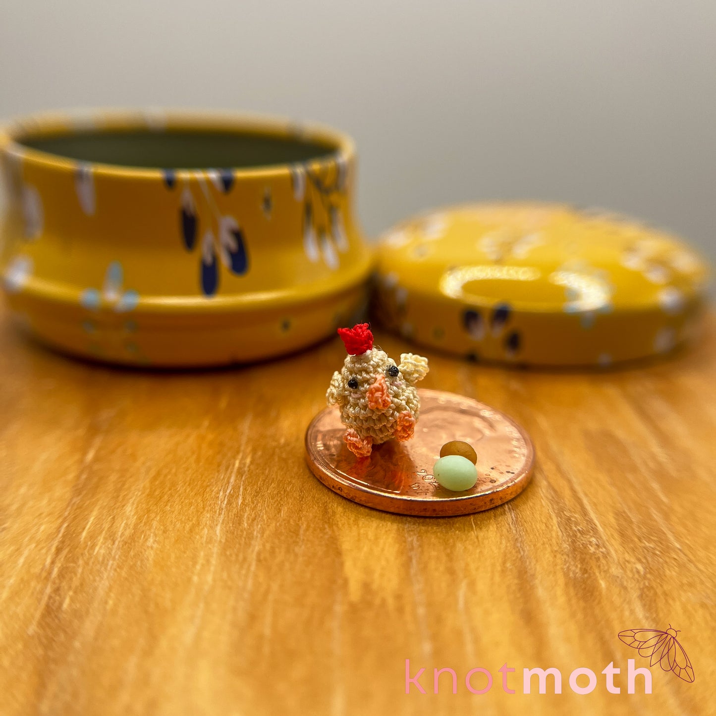 Chimamanda Chicken Micro Crochet Tin with Egg Coop (removable, magnetic)