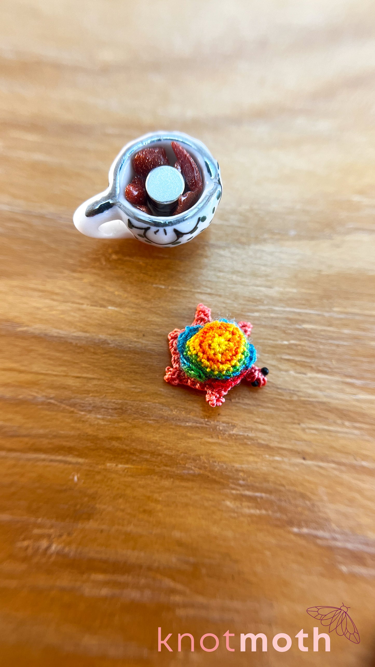 Tabitha Tortoise Micro Crochet Teacup (Magnetic, Removable)