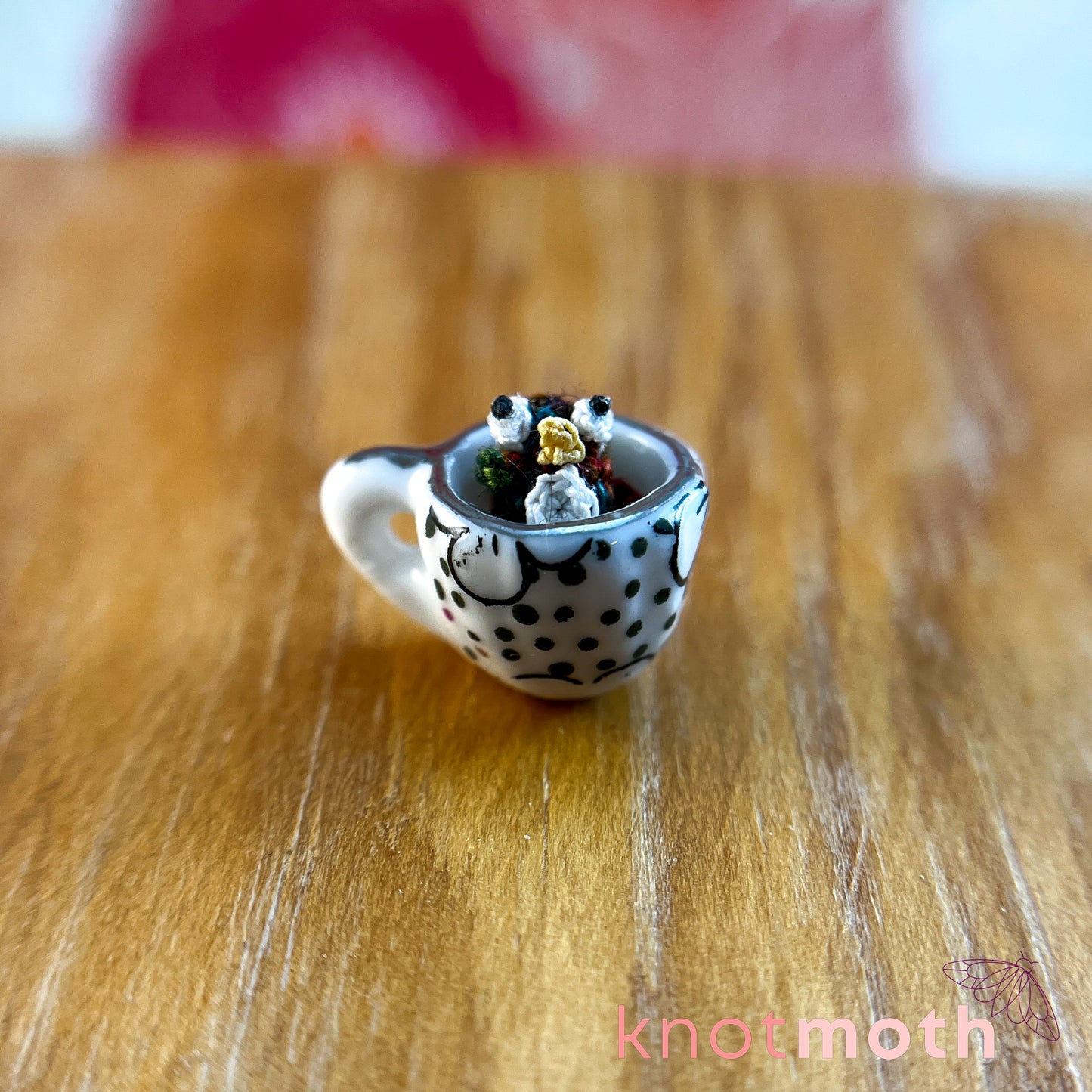Penelope Penguin Miniature Teacup Micro Crochet Trinket (removable, magnetic)