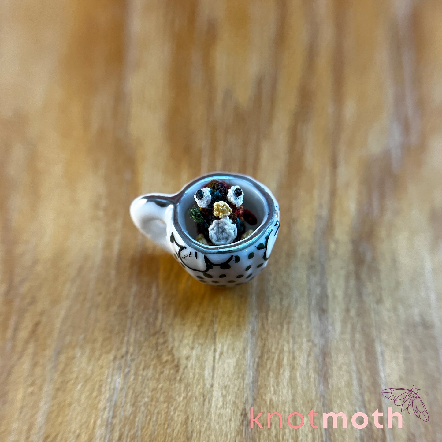 Penelope Penguin Miniature Teacup Micro Crochet Trinket (removable, magnetic)