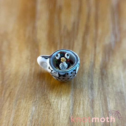 Penelope Penguin Miniature Teacup Micro Crochet Trinket (removable, magnetic)