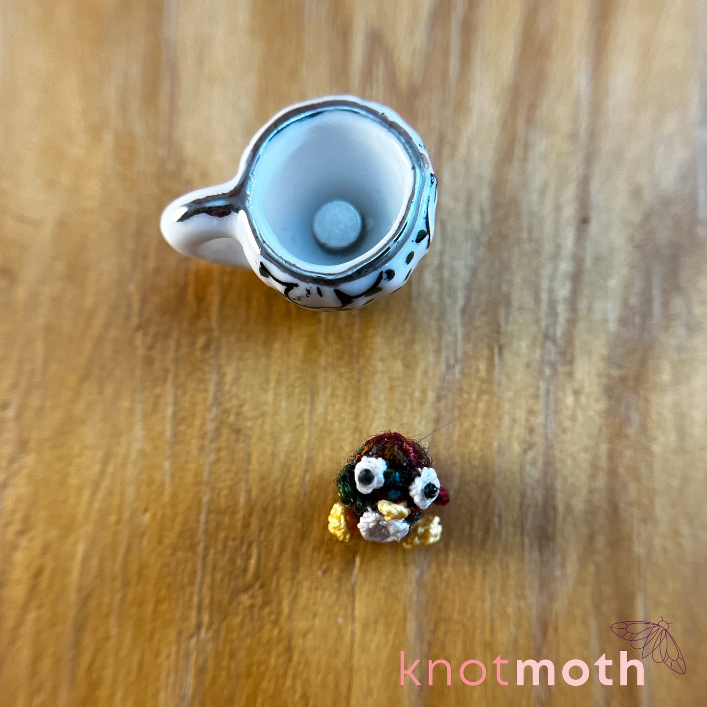Penelope Penguin Miniature Teacup Micro Crochet Trinket (removable, magnetic)
