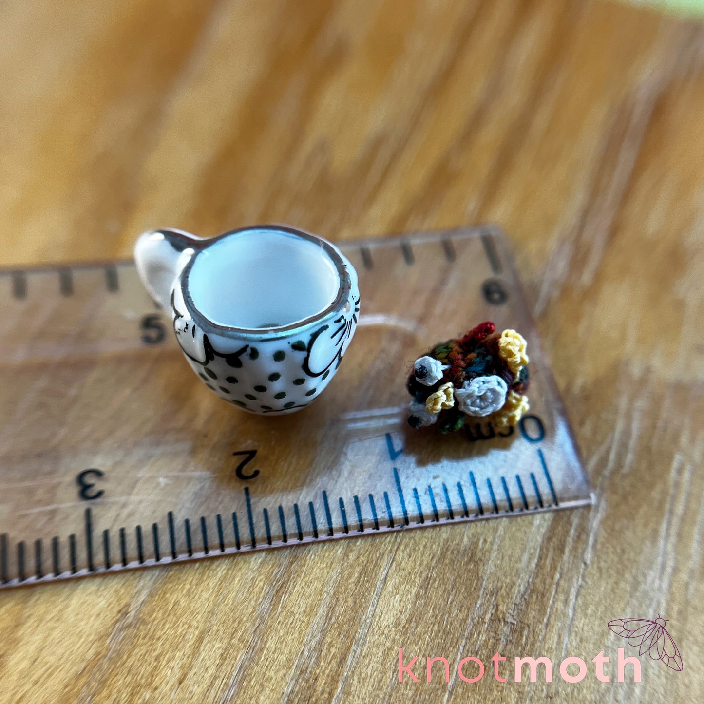 Penelope Penguin Miniature Teacup Micro Crochet Trinket (removable, magnetic)