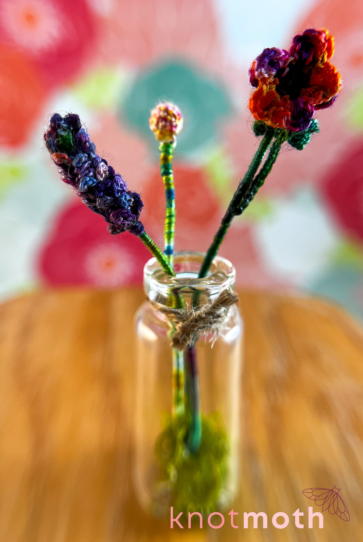 Flower Bouquet with Lavender, Billy Ball, and Poppy Micro Crochet Miniature Trinket Jar