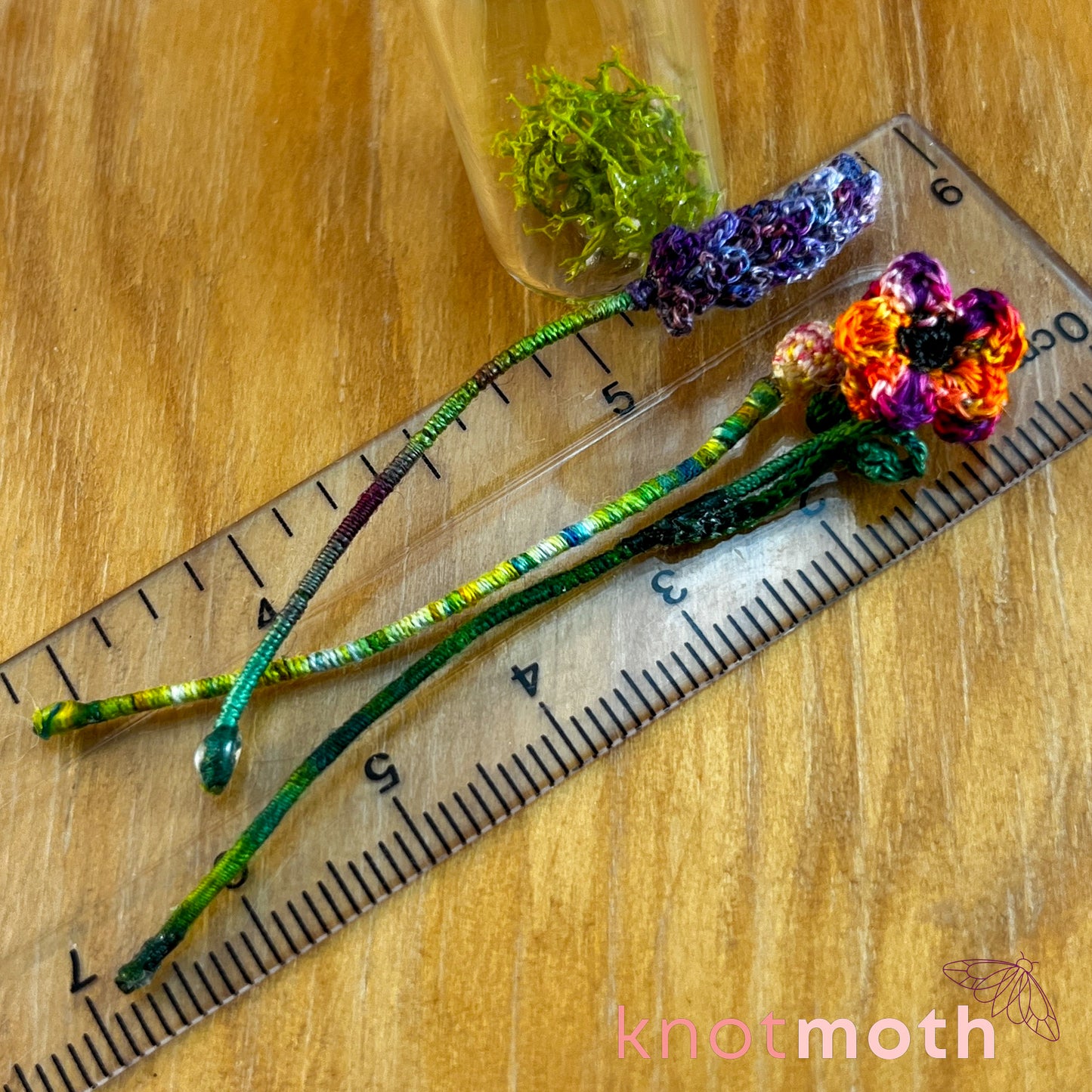 Flower Bouquet with Lavender, Billy Ball, and Poppy Micro Crochet Miniature Trinket Jar