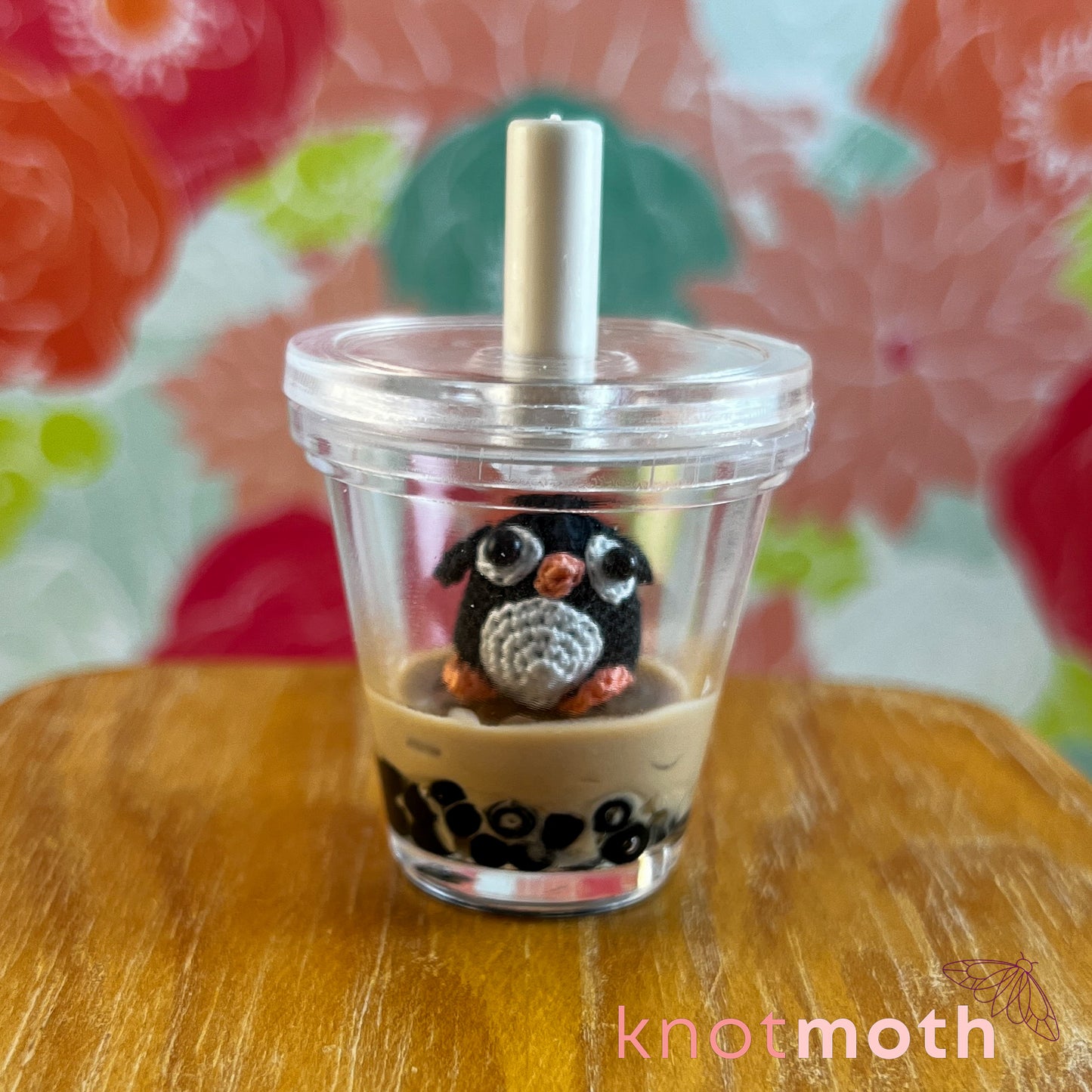Ping Boba Tea-nguin Iced Boba Tea Micro Crochet Penguin Trinket (removable, magnetic)
