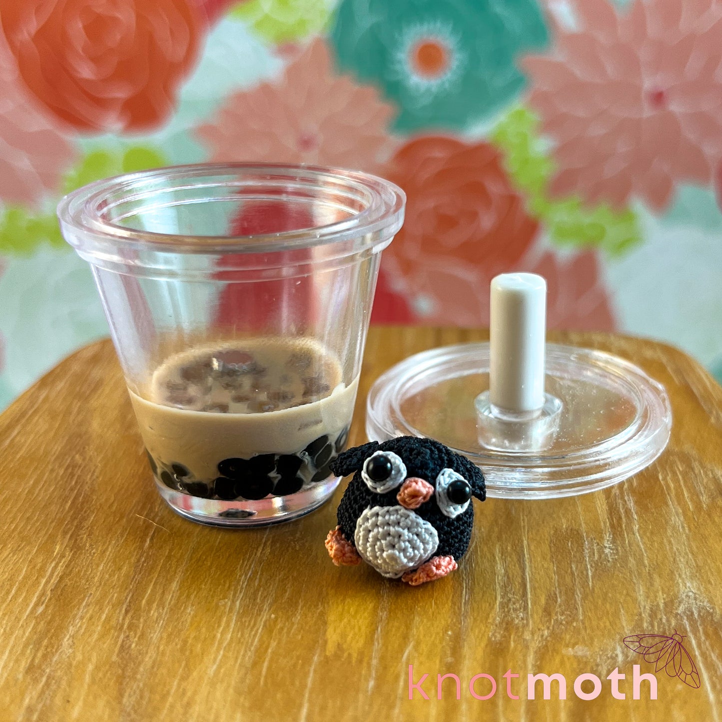 Ping Boba Tea-nguin Iced Boba Tea Micro Crochet Penguin Trinket (removable, magnetic)
