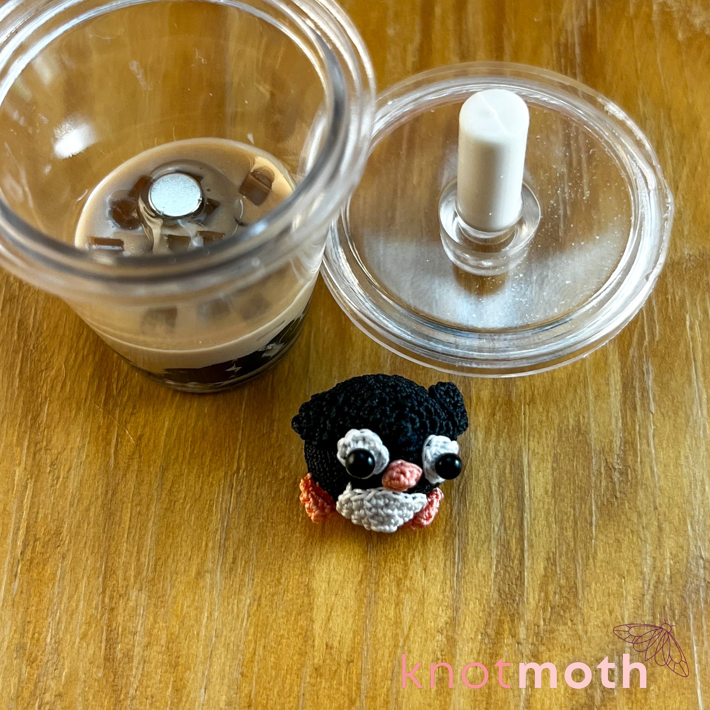 Ping Boba Tea-nguin Iced Boba Tea Micro Crochet Penguin Trinket (removable, magnetic)