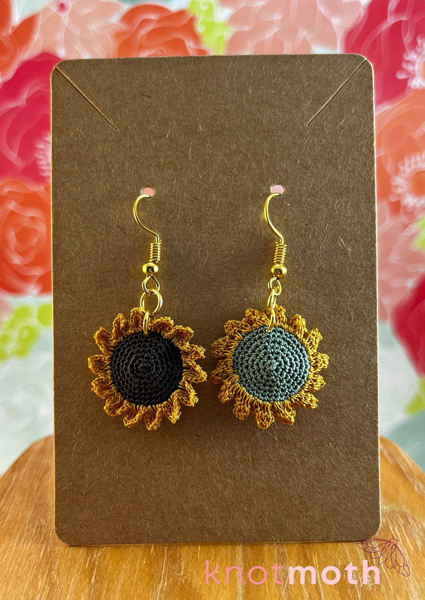 Sunflower Micro Crochet Dangle Earrings