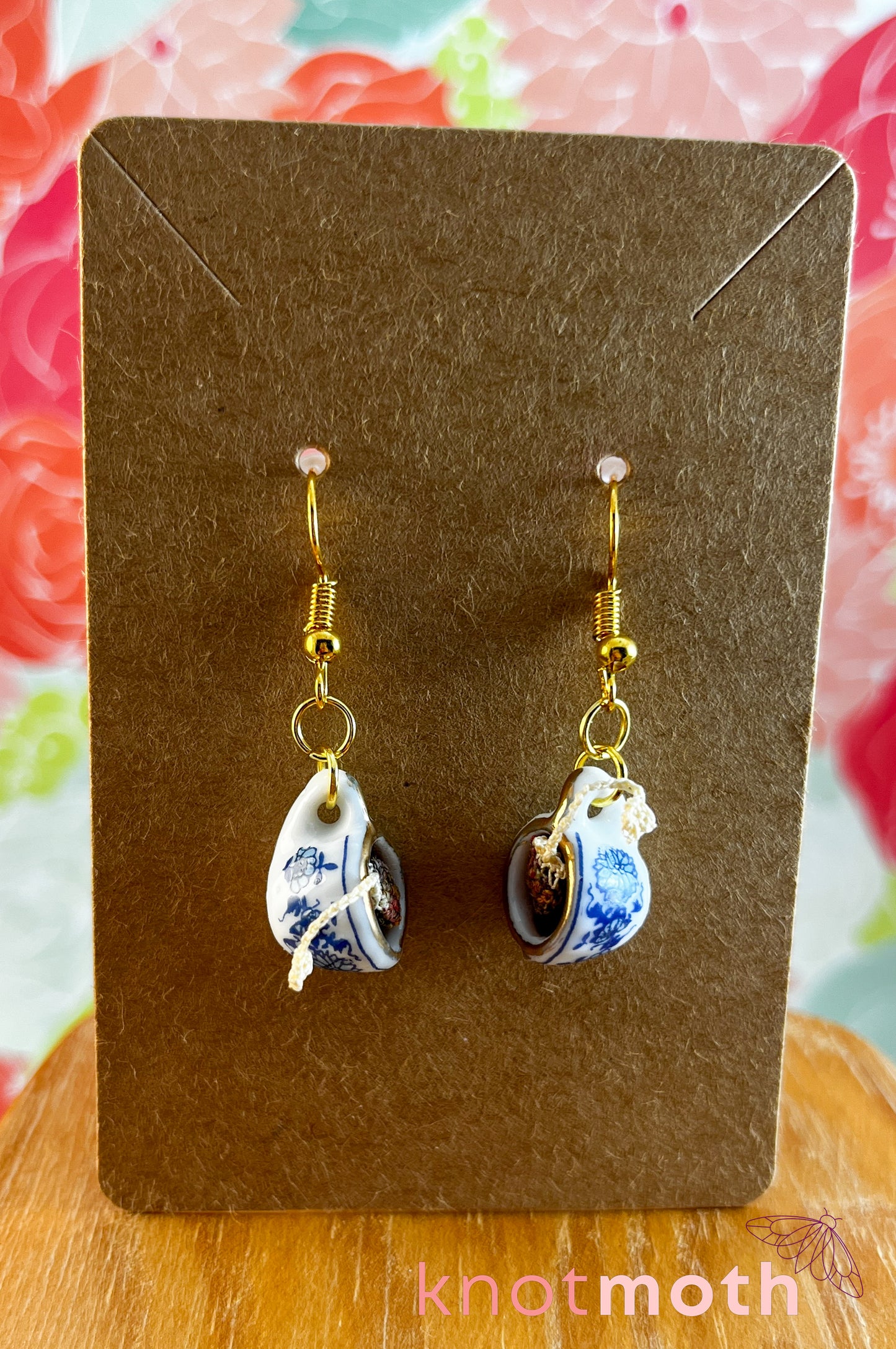 Tea Time Teacup Earrings with Removable Magnetic Micro Crochet Teabags