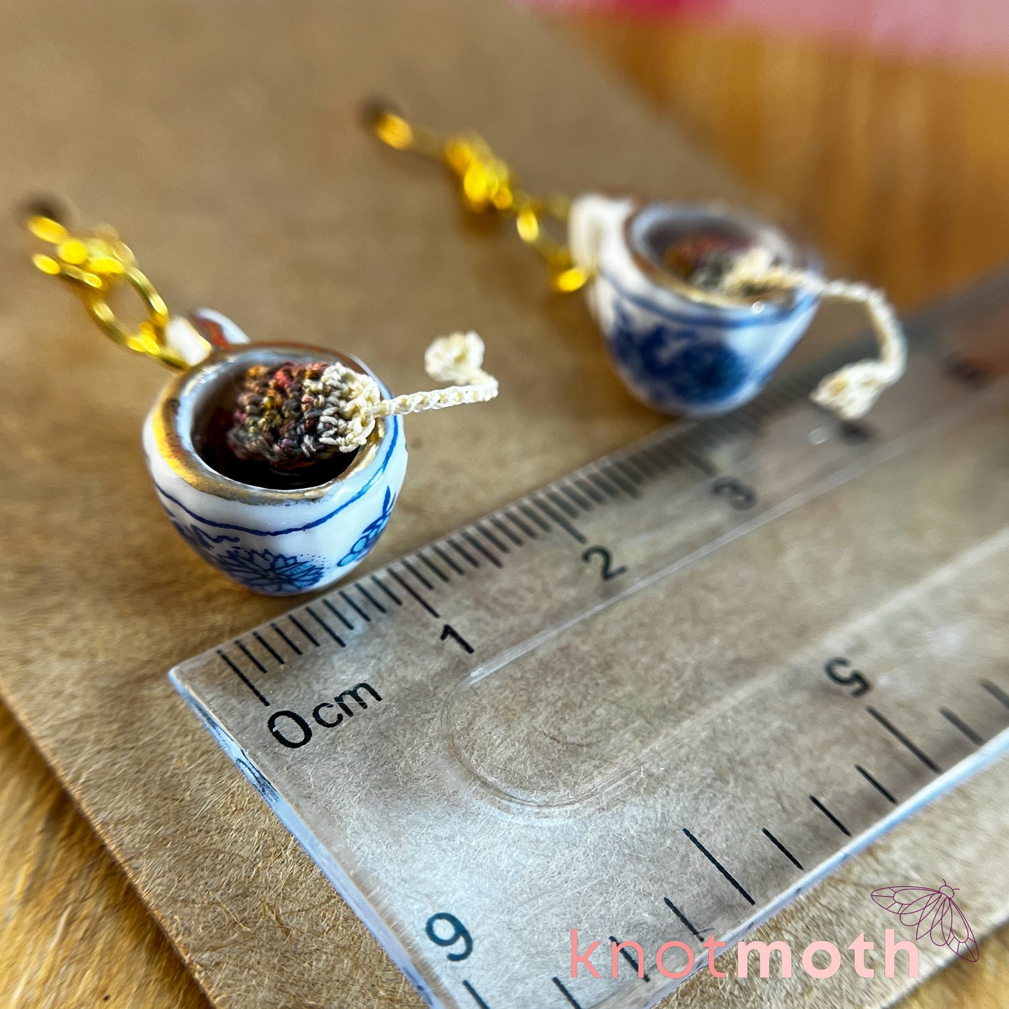 Tea Time Teacup Earrings with Removable Magnetic Micro Crochet Teabags