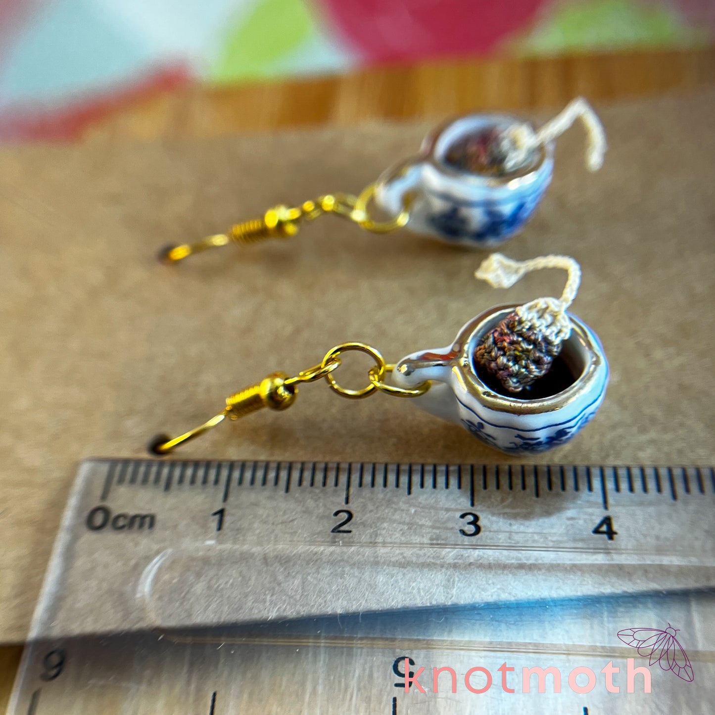 Tea Time Teacup Earrings with Removable Magnetic Micro Crochet Teabags
