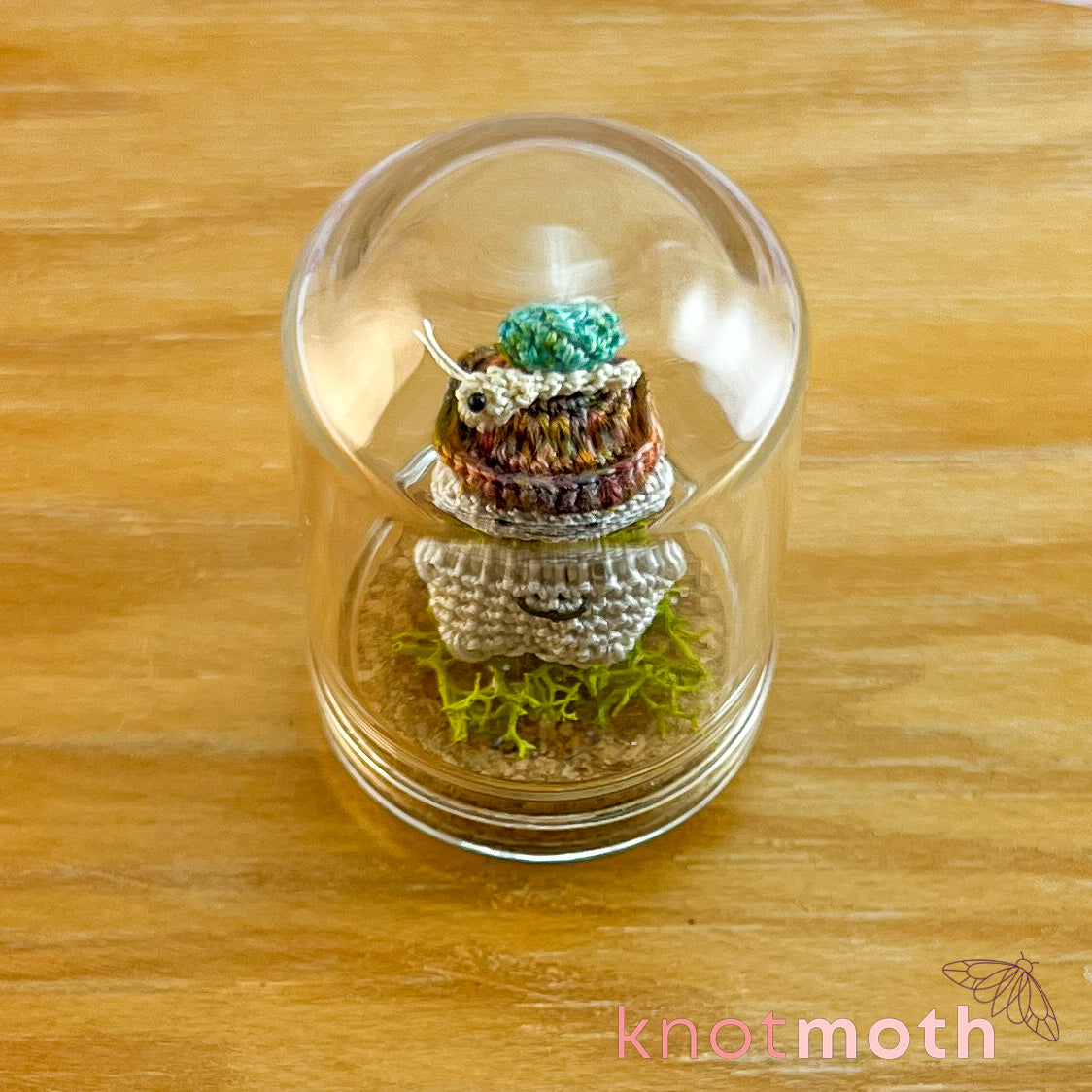 Murphy Mushling and Sutton Snail Micro Crochet Terrarium Jar (removable, magnetic)