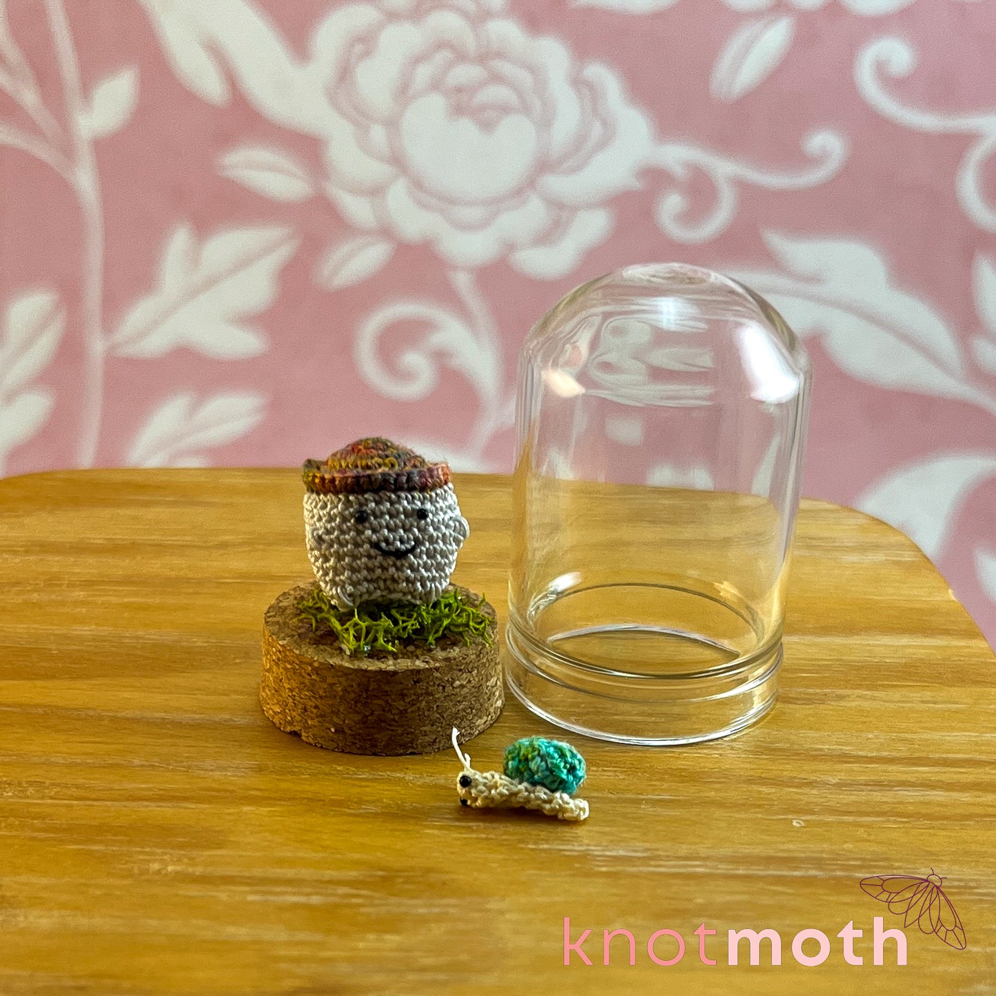 Murphy Mushling and Sutton Snail Micro Crochet Terrarium Jar (removable, magnetic)
