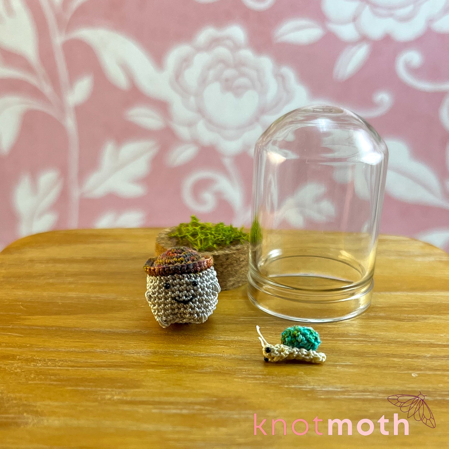 Murphy Mushling and Sutton Snail Micro Crochet Terrarium Jar (removable, magnetic)