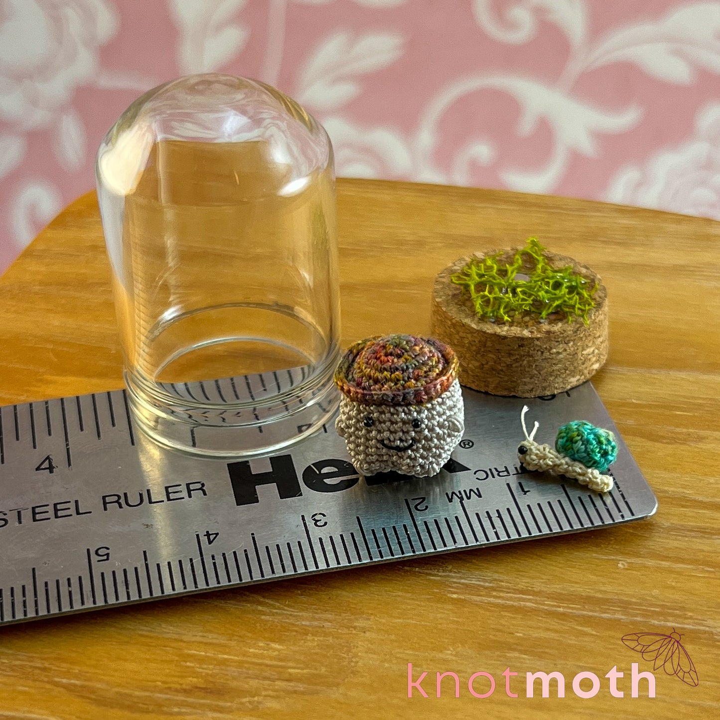 Murphy Mushling and Sutton Snail Micro Crochet Terrarium Jar (removable, magnetic)