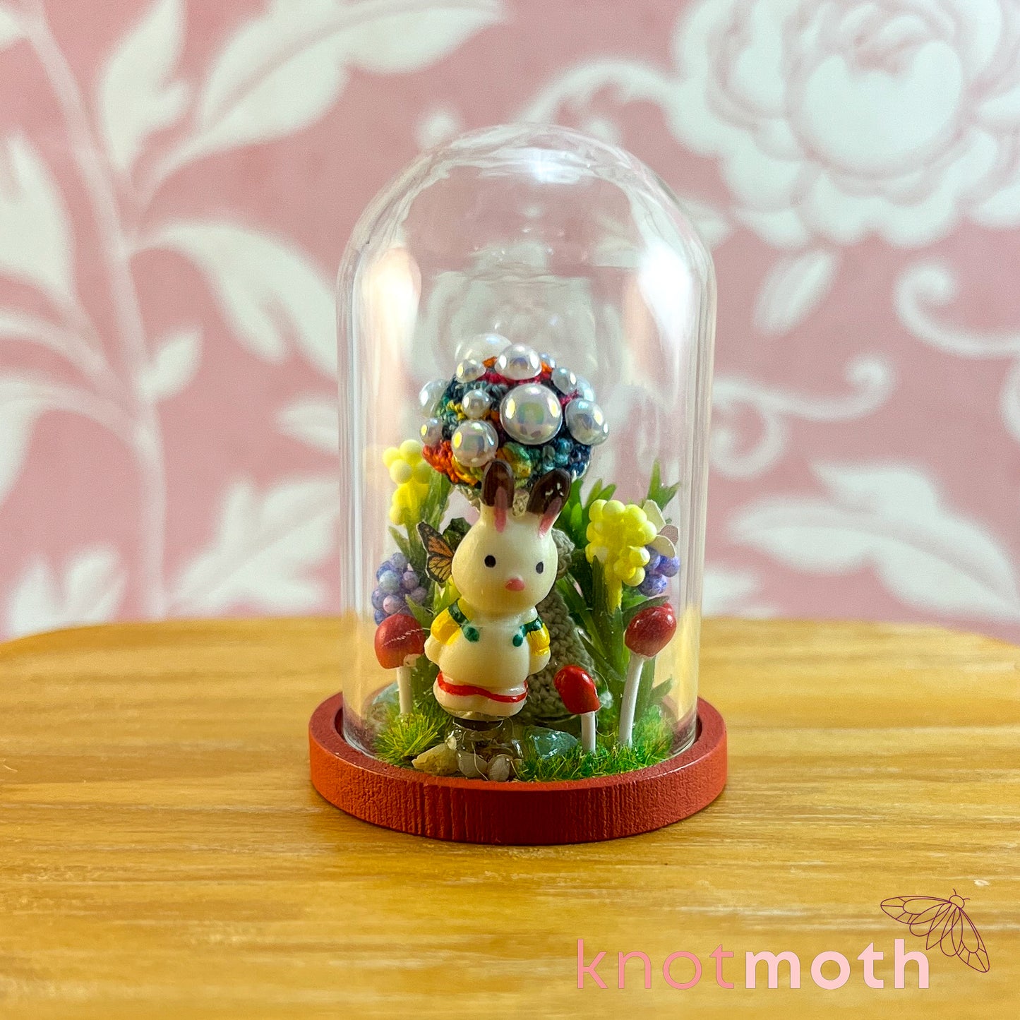 Maya Mushroom and Brock Bunny Micro Crochet Terrarium Jar Handmade Scene (removable, magnetic)