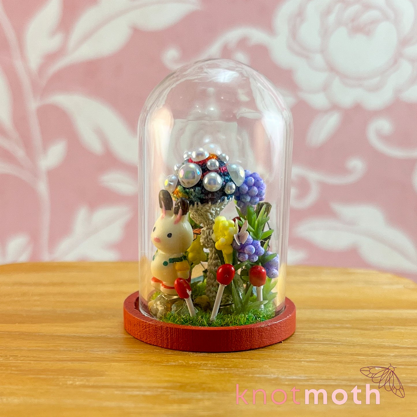 Maya Mushroom and Brock Bunny Micro Crochet Terrarium Jar Handmade Scene (removable, magnetic)