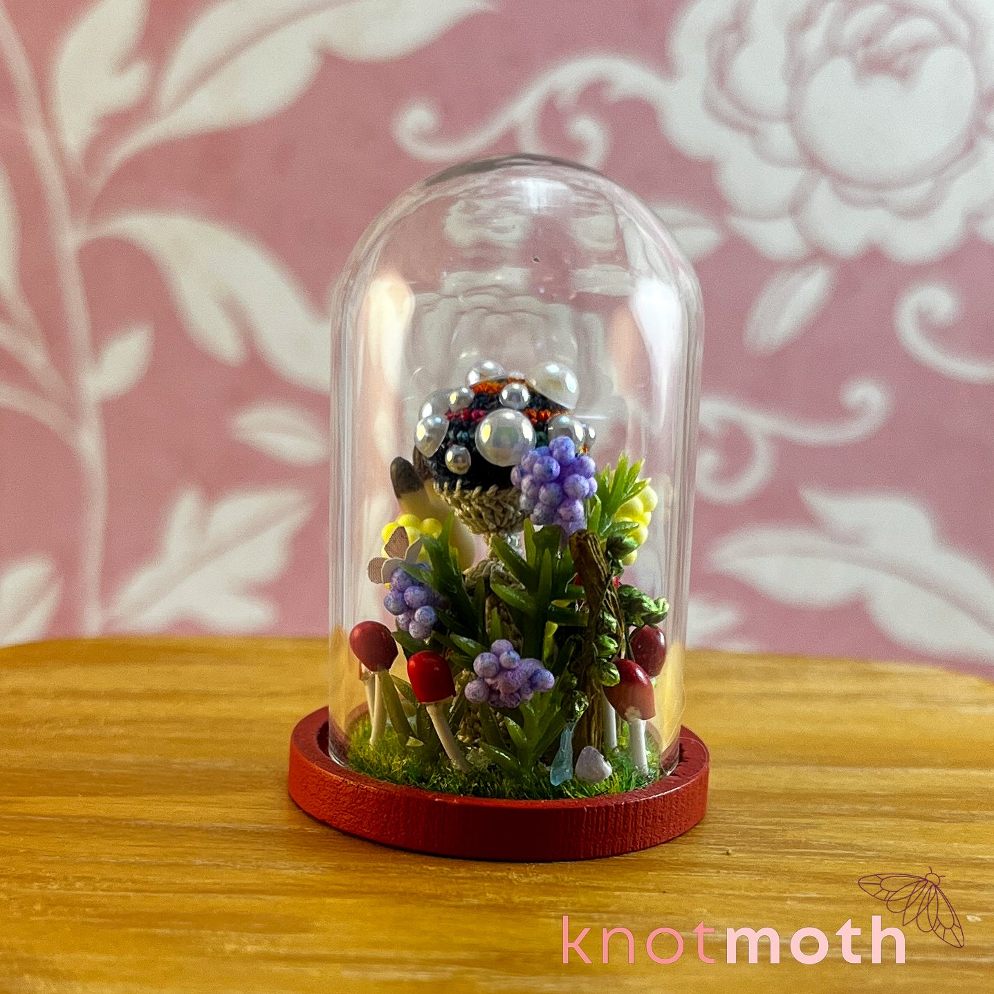 Maya Mushroom and Brock Bunny Micro Crochet Terrarium Jar Handmade Scene (removable, magnetic)