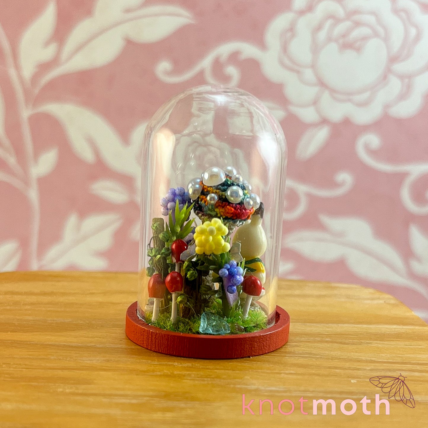 Maya Mushroom and Brock Bunny Micro Crochet Terrarium Jar Handmade Scene (removable, magnetic)