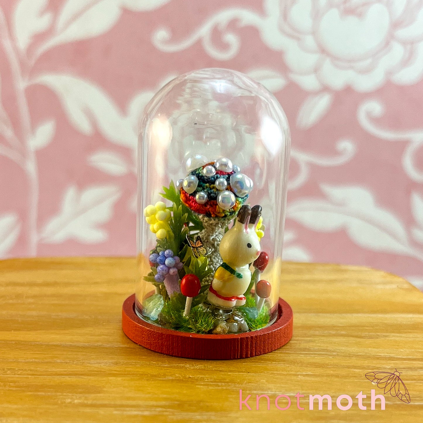 Maya Mushroom and Brock Bunny Micro Crochet Terrarium Jar Handmade Scene (removable, magnetic)