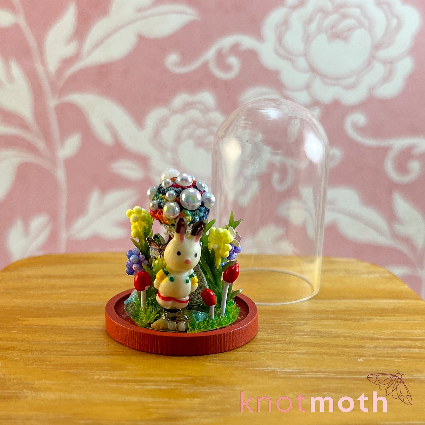 Maya Mushroom and Brock Bunny Micro Crochet Terrarium Jar Handmade Scene (removable, magnetic)