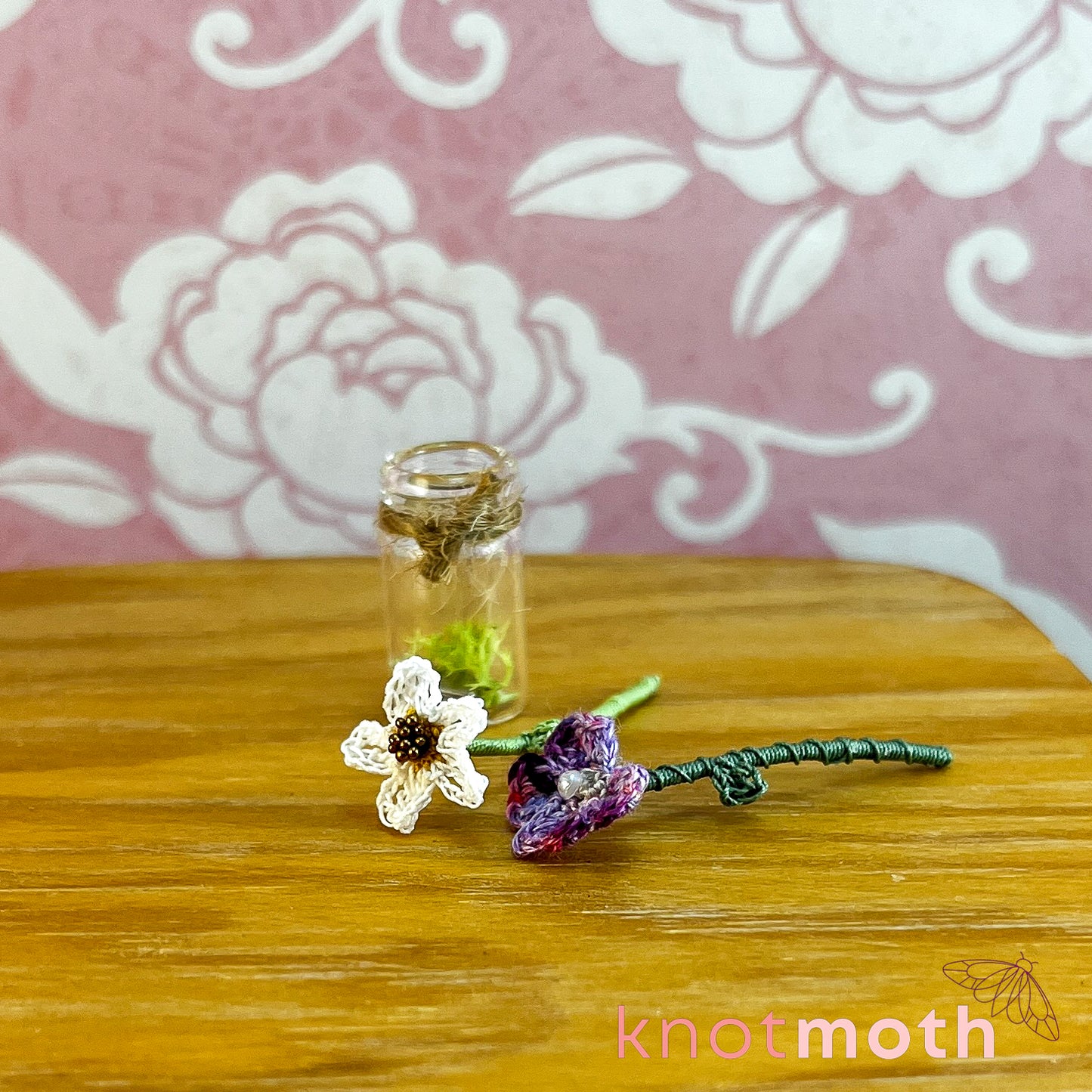 Micro Crochet Flower Bouquet in Mini Jar (removable, magnetic)