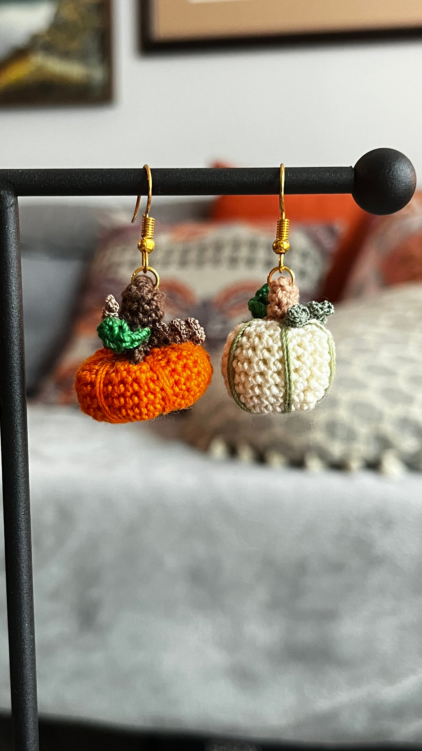 Mismatched Large Pumpkin Patch Micro Crochet Earrings