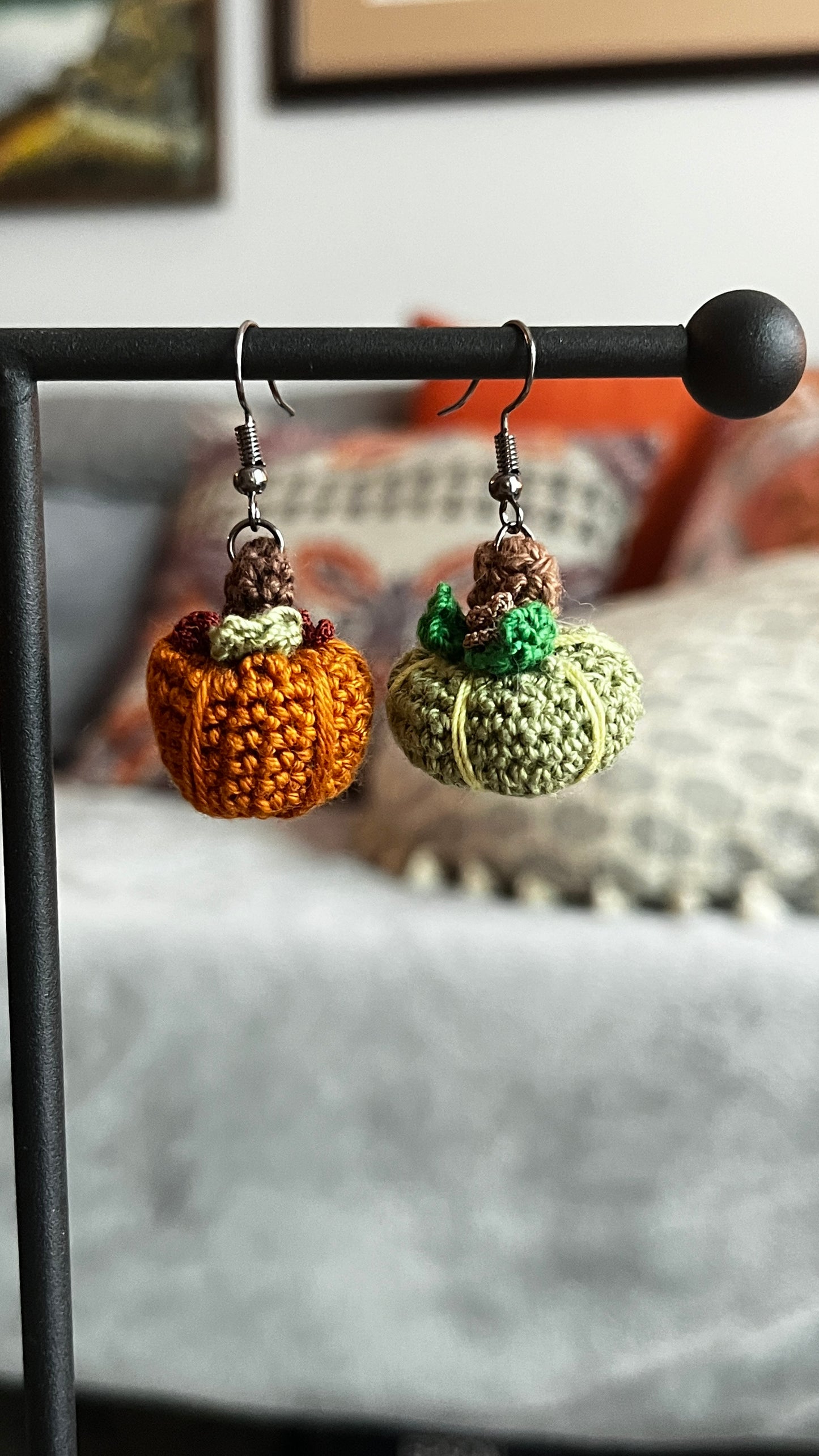 Mismatched Large Pumpkin Patch Micro Crochet Earrings