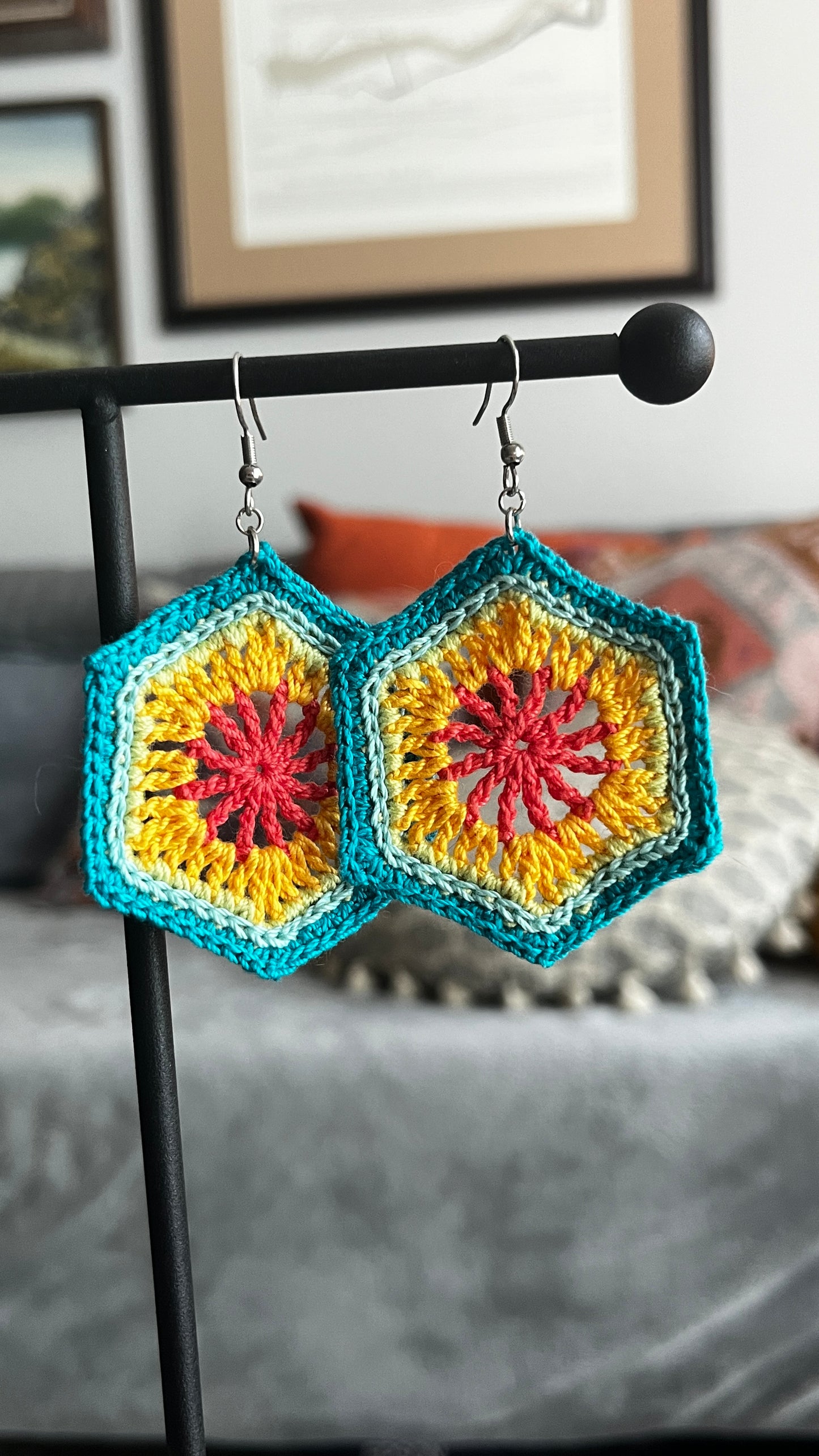 Vibrant Hexagon Earrings
