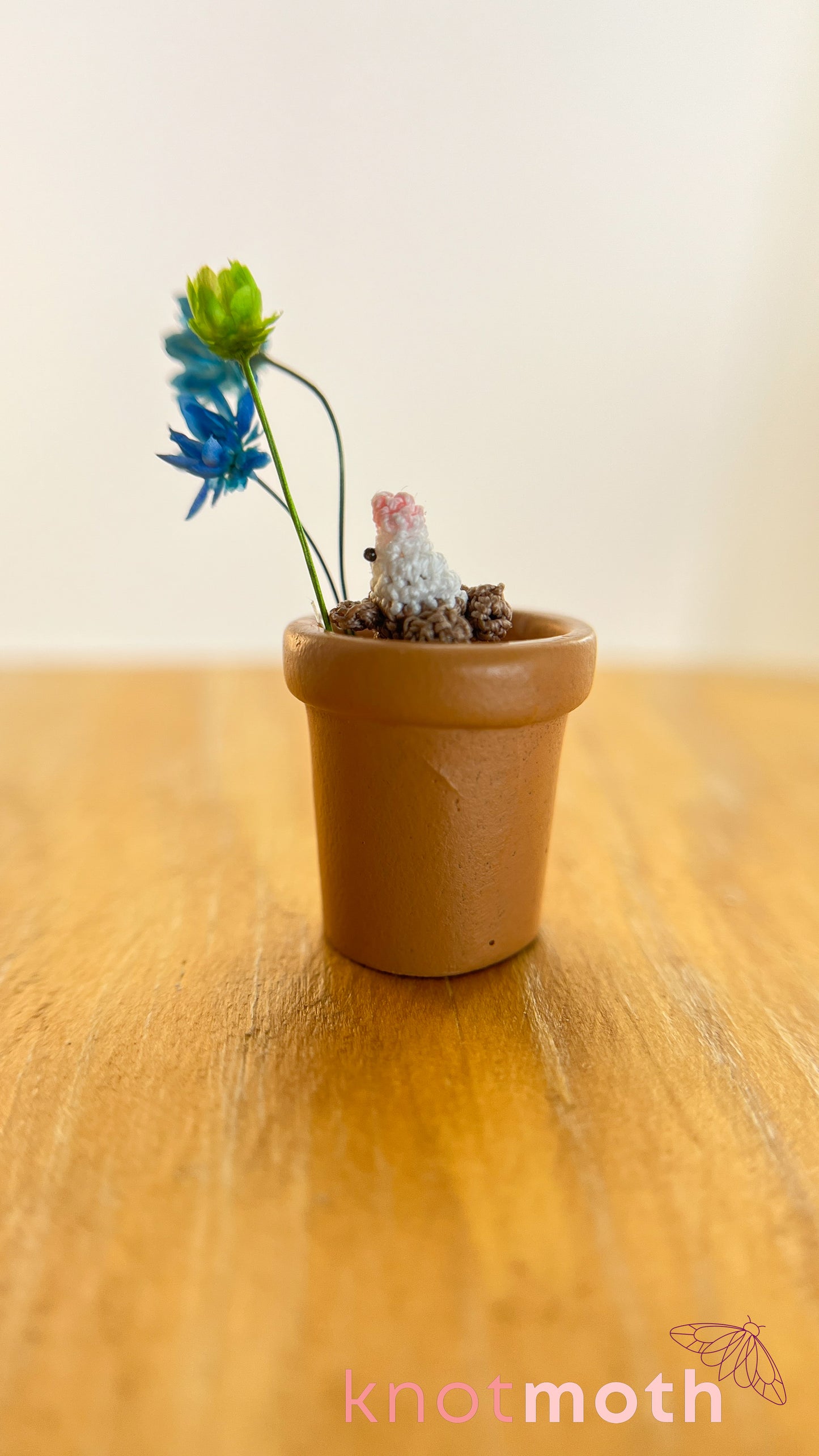 Olive Opossum in a Flower Pot Micro Crochet Trinket (Magnetic, Removable)