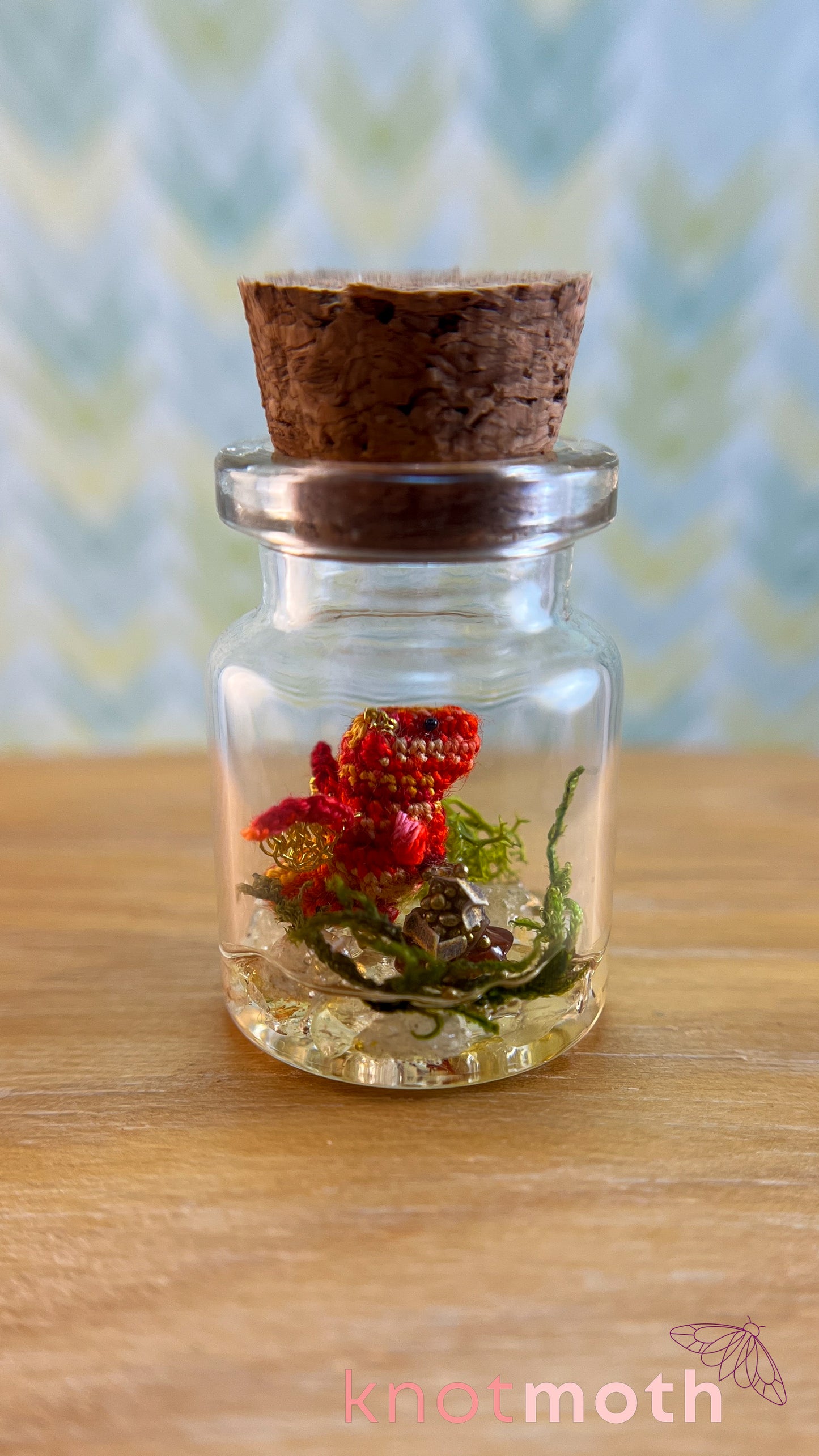 Terry Dragon with Treasure Chest Micro Crochet Terrarium Jar (removable, magnetic)