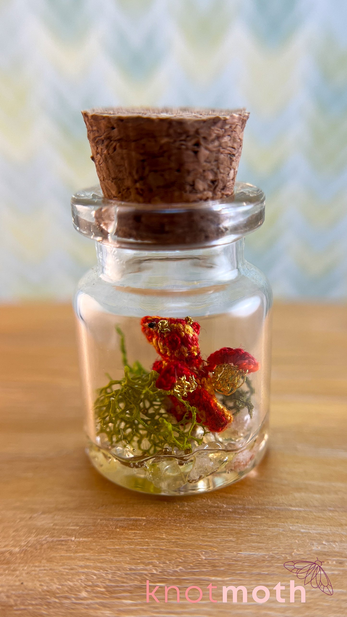 Terry Dragon with Treasure Chest Micro Crochet Terrarium Jar (removable, magnetic)