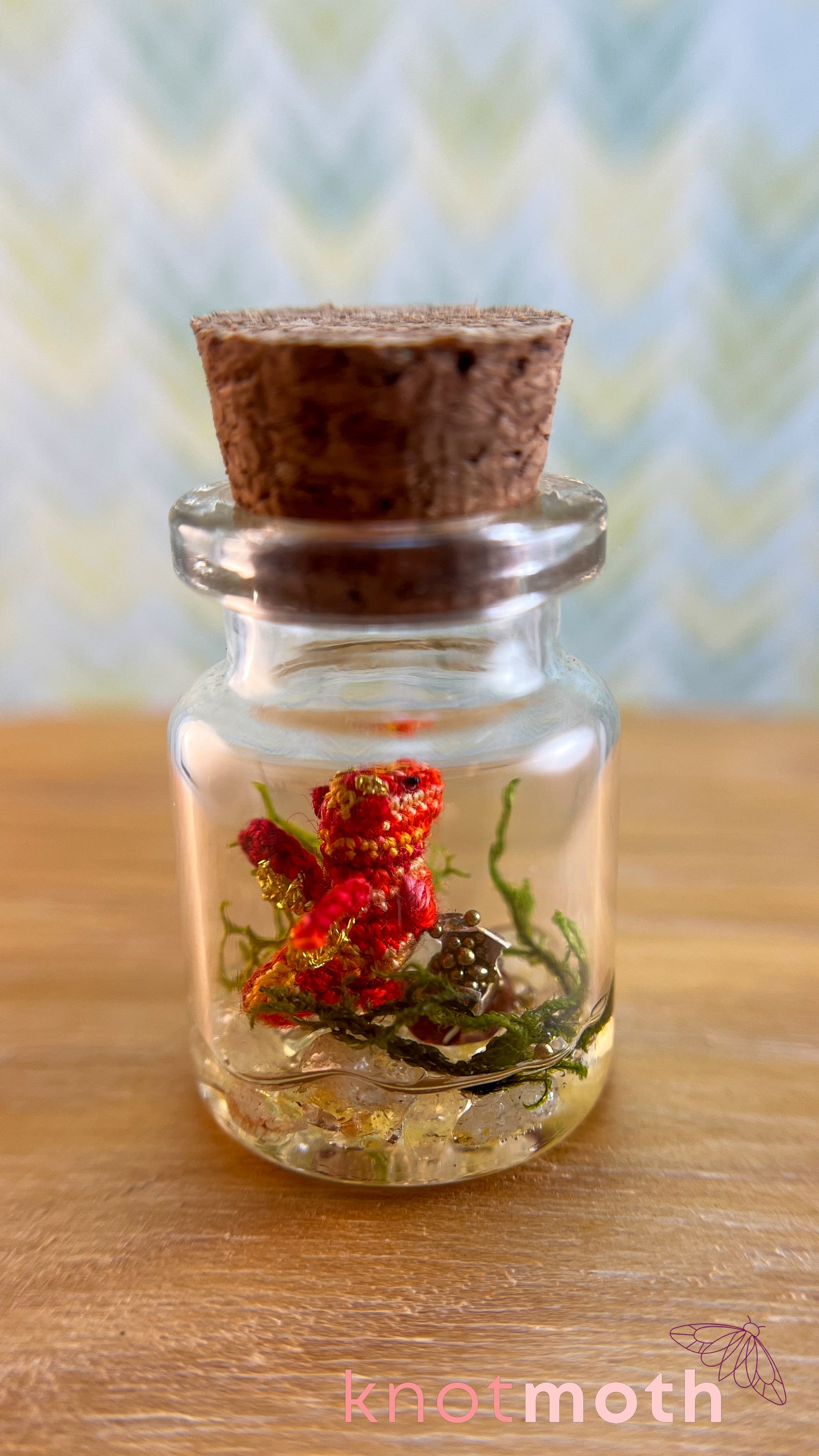 Terry Dragon with Treasure Chest Micro Crochet Terrarium Jar (removable, magnetic)