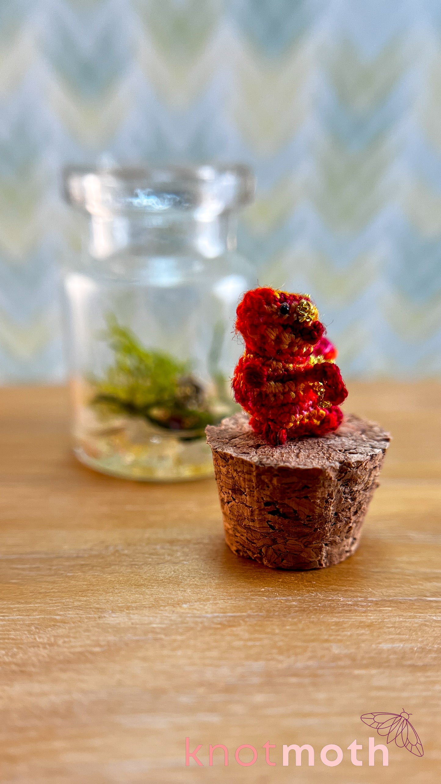 Terry Dragon with Treasure Chest Micro Crochet Terrarium Jar (removable, magnetic)