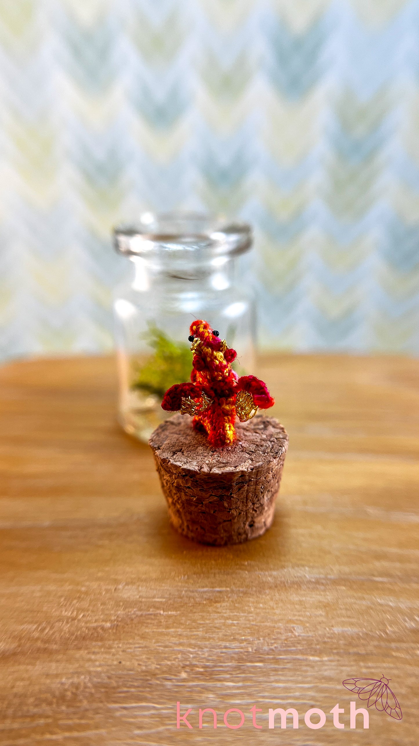 Terry Dragon with Treasure Chest Micro Crochet Terrarium Jar (removable, magnetic)