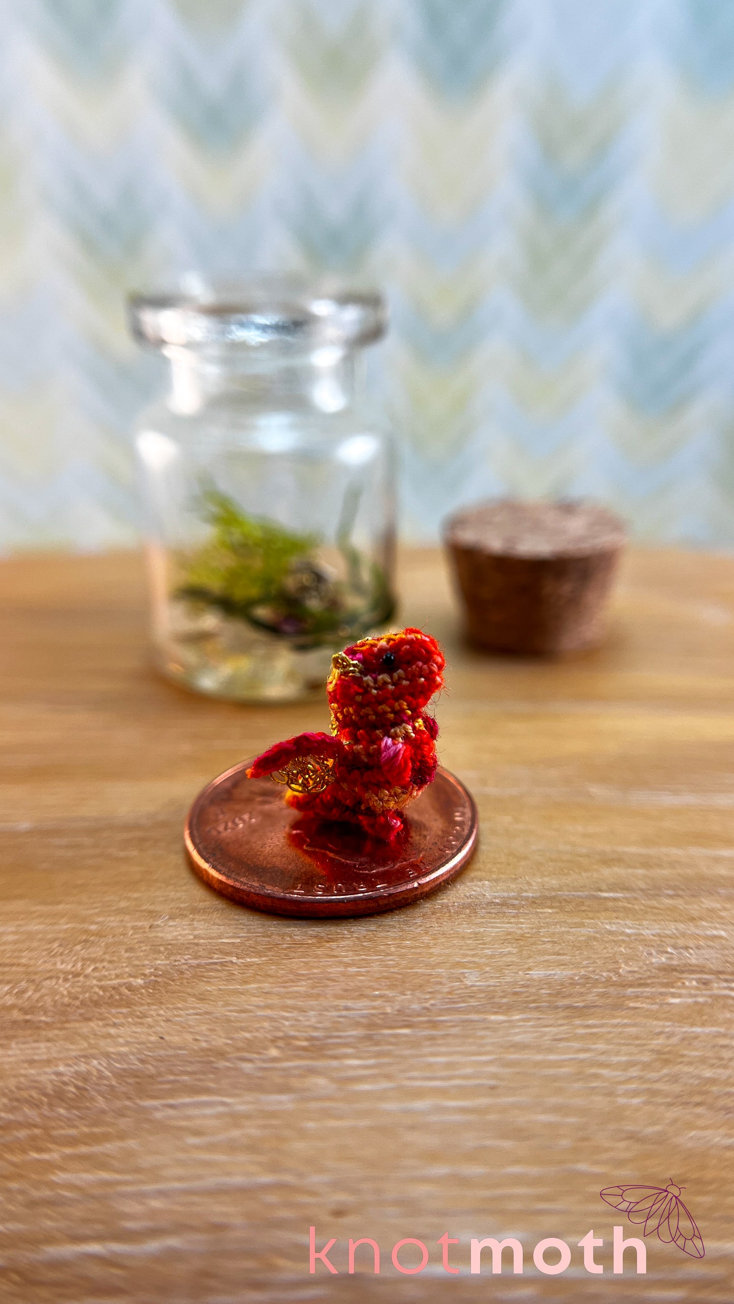 Terry Dragon with Treasure Chest Micro Crochet Terrarium Jar (removable, magnetic)