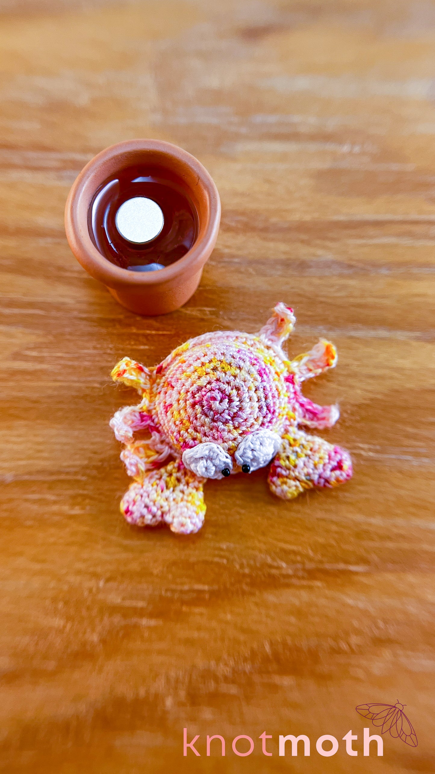 Claudia Hermit Crab with a Flower Pot Shell Micro Crochet Magnetic Trinket or Fidget Toy