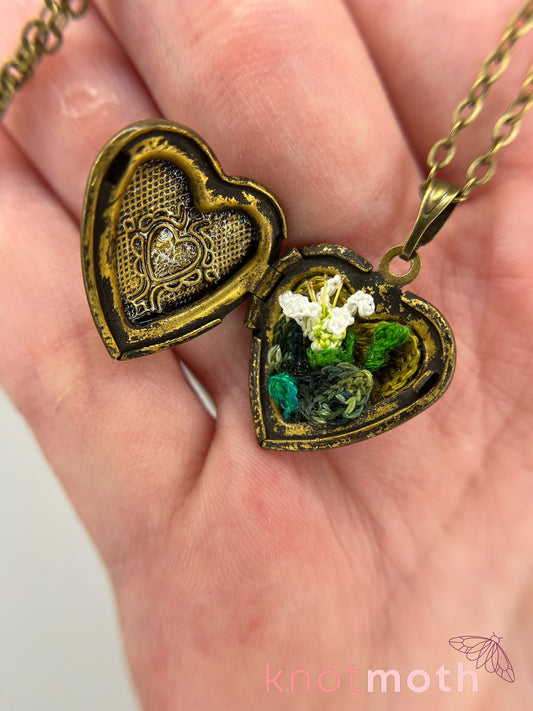 Lily (love, friendship) floriography micro-crochet locket