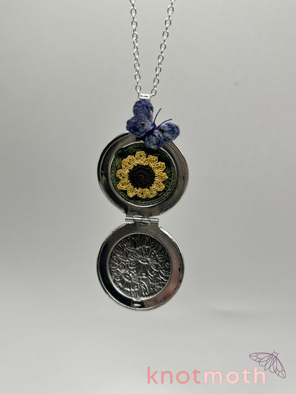 sunflower & butterfly (adoration, transformation) floriography locket