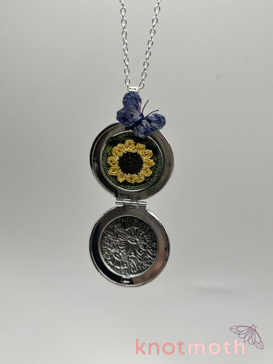sunflower & butterfly (adoration, transformation) floriography locket