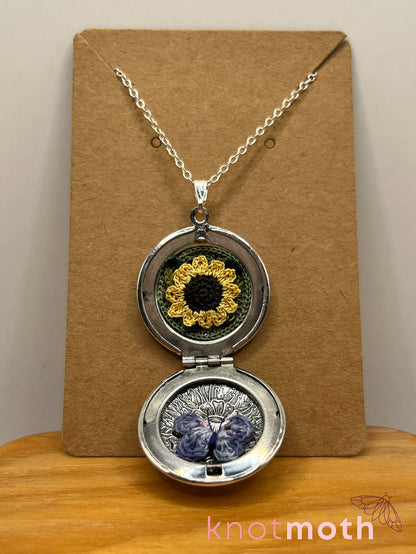 sunflower & butterfly (adoration, transformation) floriography locket