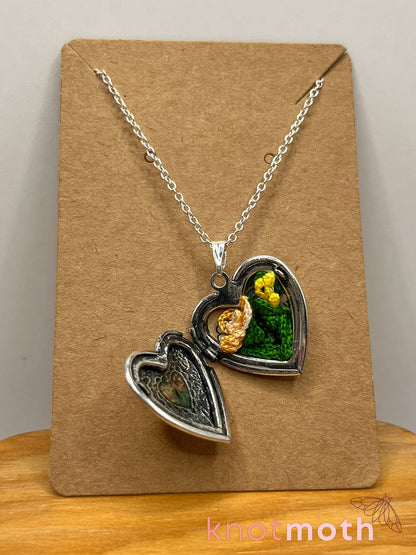 Iris (passion, joy) floriography micro-crochet locket