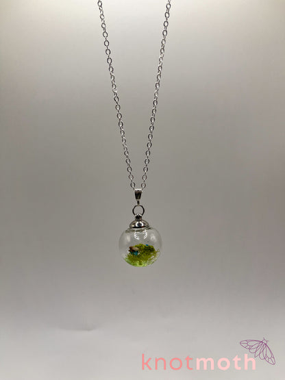 creeping speedwell & femur bone micro crochet mini globe necklace