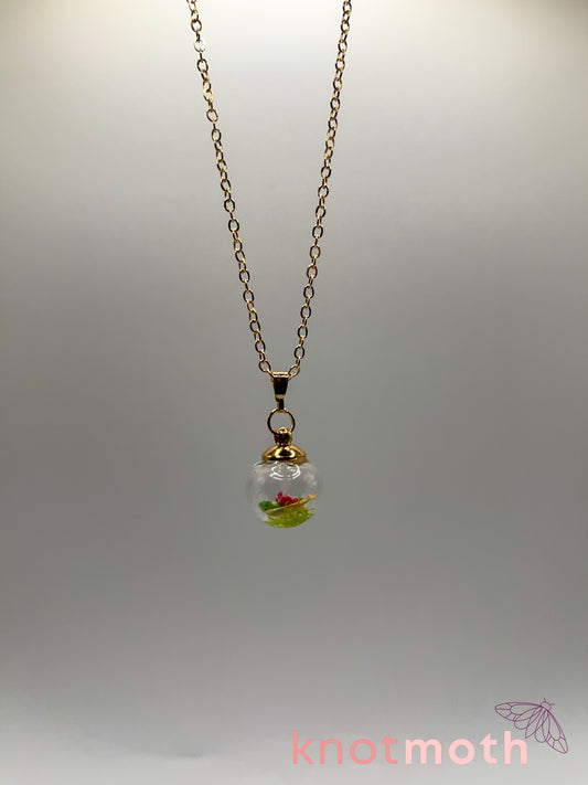 zinnia & scapula bone micro crochet mini globe necklace